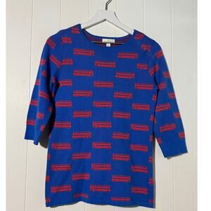 Lemon Way Sweater Womens S Blue Red London Bus 3/4 Sleeve Novelty Knit Top